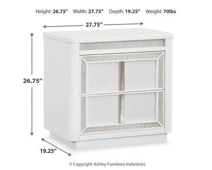 Chalanna King Upholstered Storage Bed with Mirrored Dresser and Nightstand