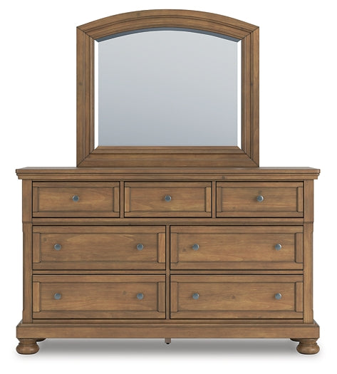 Feddinger California King Panel Bed with Mirrored Dresser, Chest and Nightstand