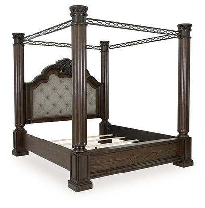 Maylee King Canopy Bed with Mirrored Dresser and Chest