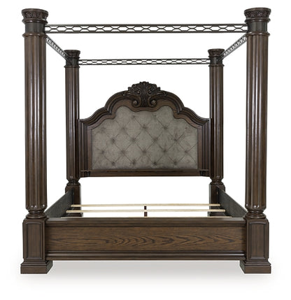 Maylee King Canopy Bed with Mirrored Dresser and Chest