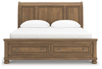 Feddinger California King Storage Sleigh Bed with Mirrored Dresser and Chest