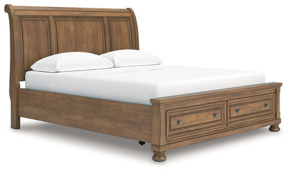Feddinger California King Storage Sleigh Bed with Mirrored Dresser and Chest