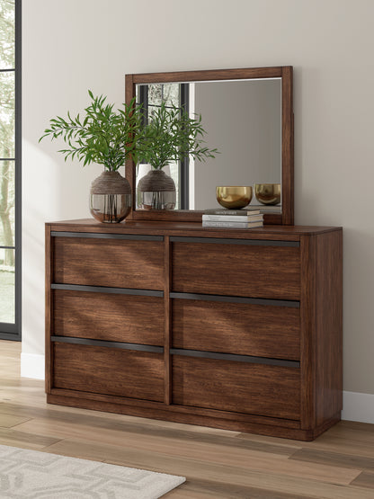 Dilenno King Canopy Bed with Mirrored Dresser and Nightstand