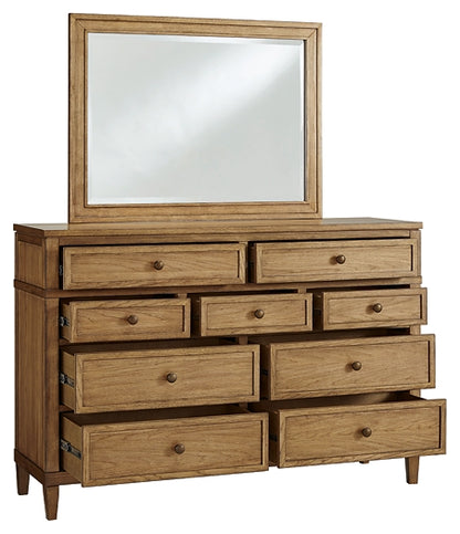 Sharlance Queen Upholstered Panel Bed with Mirrored Dresser and Chest